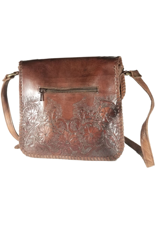 (image for) Sitka Brown Hand Tooled Laced Leather Cross Body Shoulder Bag